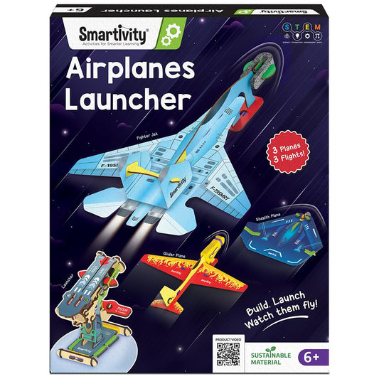 Smartivity 3in1 Airplanes Launcher Toy for Kids 6-12 | Build & Launch 3 Planes – Fighter Jet, Glider, Stealth | Birthday Gift for Boys & Girls I DIY STEM Toy for Ages 6,7,8,10,11,12 Years(PACK OF 6)