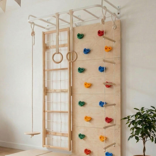 Curious Cub Jungle Gym for Kids Indoor | Kids Gymnastics At Home Gym | Contains Rock Climbing, Wall Climbing for Kids | Ladder for Kids to Play Indoor Fun Activity for Ages 4+(7 FEET)