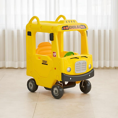 Yaya School Bus Roof Car, Ride-on Toy with Interactive Steering Wheel, EVA Foam Wheels, Storage Compartment, 360° Rotating Front Wheel, Double Opening Doors, Indoor Outdoor Use
