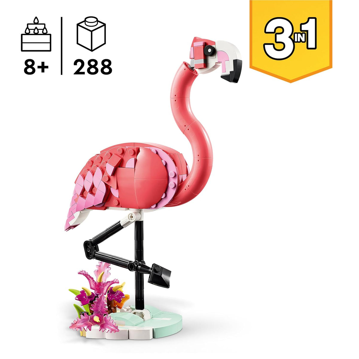 LEGO Creator 31170 Wild Animals Pink Flamingo 3-in-1 Building Set, 288 Pieces, 8+