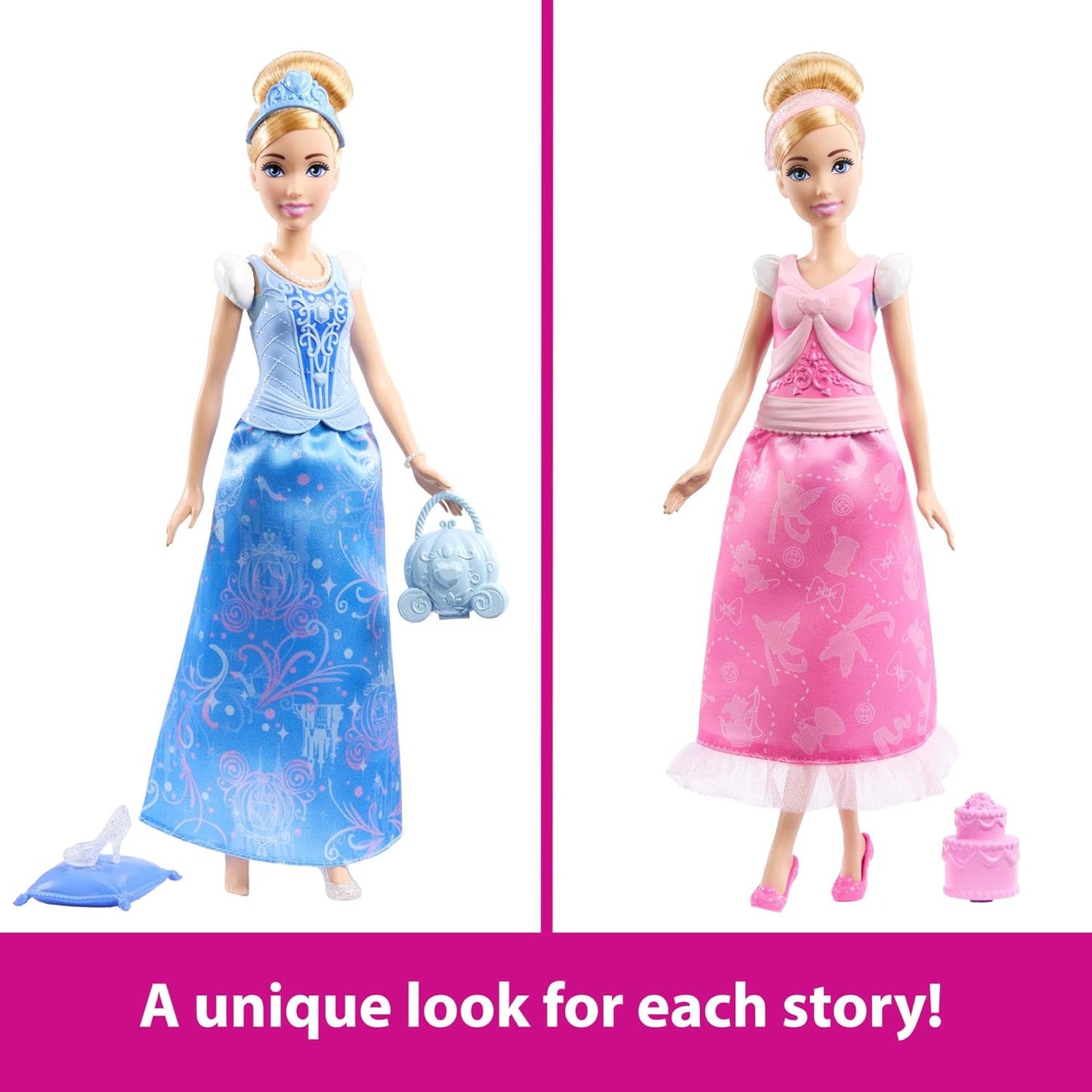 Disney Princess 2-in-1 Stories Cinderella Fashion Doll with 2 Snap-On Bodices, 2 Skirts & 9 Accessories JCR95