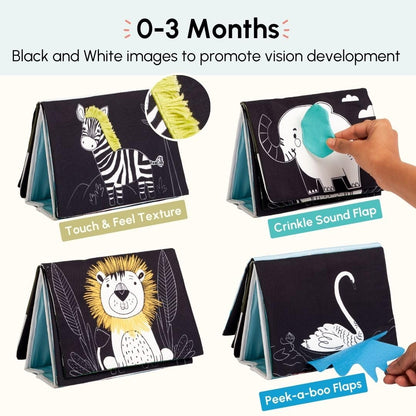 Curious Cub Baby Tummy Time High Contrast Books and Mirror | Books for 3 Month Old Baby | Touch & Feel Book for 1 Year Old | Tummy Time Toys |Sensory Toys | Cloth Book | New Born Gifts