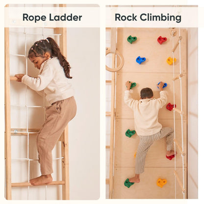 Curious Cub Jungle Gym for Kids Indoor | Kids Gymnastics At Home Gym | Contains Rock Climbing, Wall Climbing for Kids | Ladder for Kids to Play Indoor Fun Activity for Ages 4+(7 FEET)