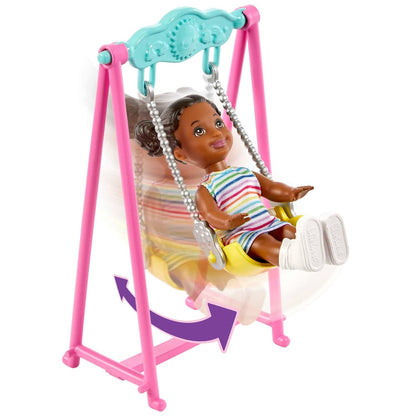 Barbie Skipper™ Babysitters Inc.™ Bounce House Playset with Skipper™ Babysitter Doll, Toddler Doll, Swing & Accessories, Toy for 3 Year Olds & Up