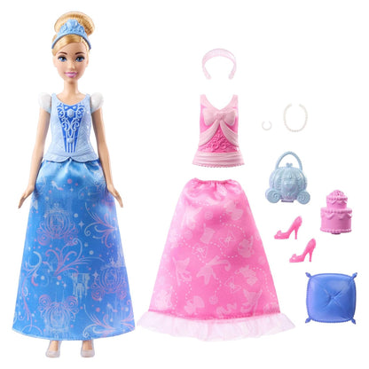 Disney Princess 2-in-1 Stories Cinderella Fashion Doll with 2 Snap-On Bodices, 2 Skirts & 9 Accessories JCR95