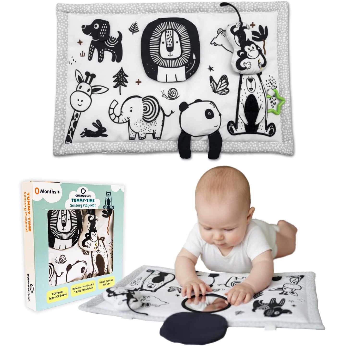 Curious Cub Sensory Cloth Mat | Play Mat for Babies 0 to 12 Months | Tummy Time Toys for Babies with 6 Interactive Features Baby Toys | Gift for New Born Baby Boy & Girl | Toys for New Born Baby