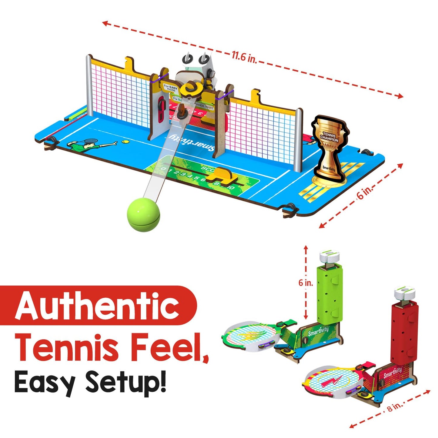 Smartivity Tabletop Tennis Game Kit for Kids 6 to 12, 2-Player STEM Toy with Mechanical Rackets & Scoreboard, Birthday Gift for Boys & Girls Age 6,7,8,9,10,11,12,13,14 Years, Table Tennis(PACK OF 6)