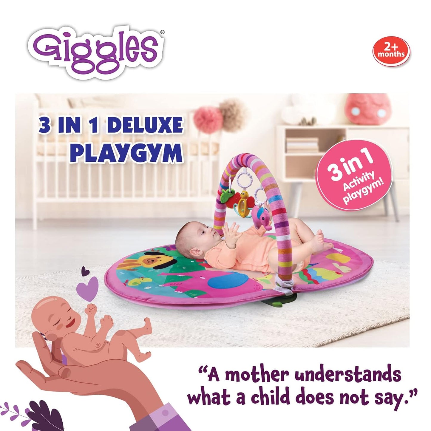 Giggles - Deluxe Play Gym, Pink Colour Activity Playgym, 3 in 1 Modes of Play (PACK OF 4)