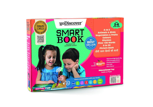 goDiscover Interactive Smart Book with Talking Pen | Set of 9 Educational Books with Alphabets Numbers Colours Animals Rhymes & Many More | Fun Learning Activity Toy for Toddlers