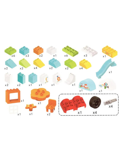 Fisher-Price 3-in-1 Multifunctional Learning Table & Chair Set – Building Block Play Table, Erasable Drawing Board & Study Desk with Hidden Storage