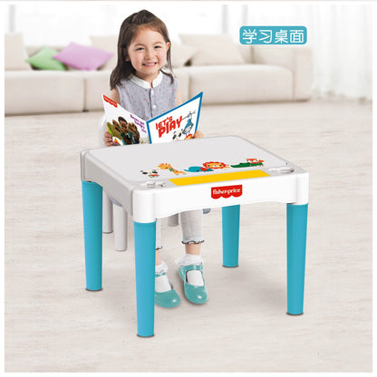 Fisher-Price 3-in-1 Multifunctional Learning Table & Chair Set – Building Block Play Table, Erasable Drawing Board & Study Desk with Hidden Storage
