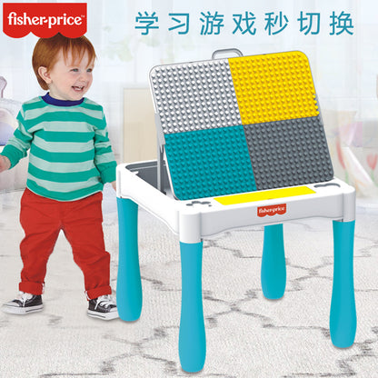 Fisher-Price 3-in-1 Multifunctional Learning Table & Chair Set – Building Block Play Table, Erasable Drawing Board & Study Desk with Hidden Storage
