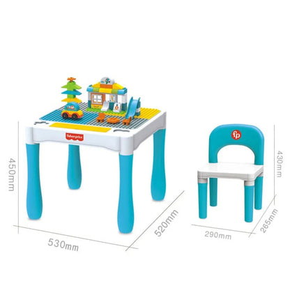 Fisher-Price 3-in-1 Multifunctional Learning Table & Chair Set – Building Block Play Table, Erasable Drawing Board & Study Desk with Hidden Storage