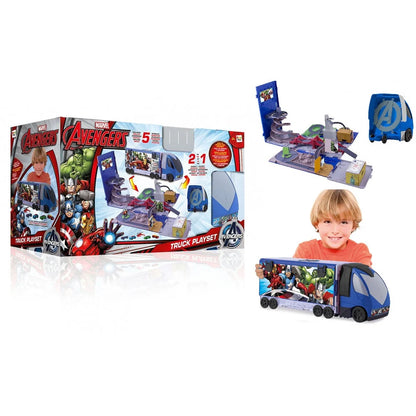 Marvel Avengers 2-in-1 Truck Playset – Transforming Hauler with Spiral Ramp Track, Detachable Cab & 5 Vehicles