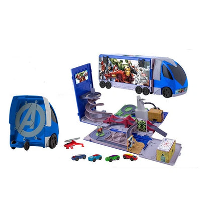 Marvel Avengers 2-in-1 Truck Playset – Transforming Hauler with Spiral Ramp Track, Detachable Cab & 5 Vehicles