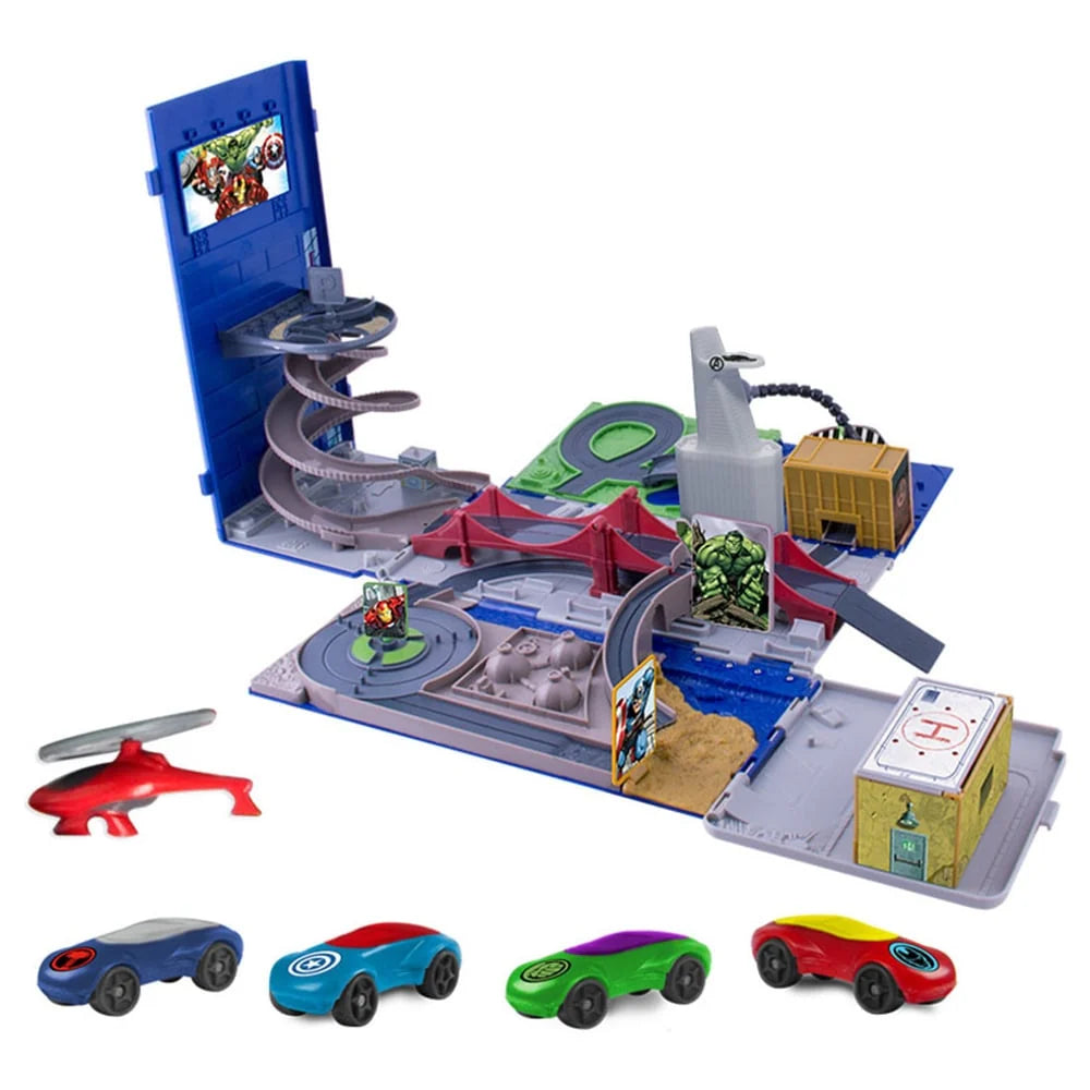 Marvel Avengers 2-in-1 Truck Playset – Transforming Hauler with Spiral Ramp Track, Detachable Cab & 5 Vehicles