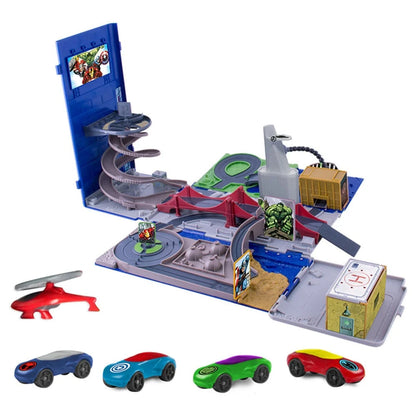 Marvel Avengers 2-in-1 Truck Playset – Transforming Hauler with Spiral Ramp Track, Detachable Cab & 5 Vehicles