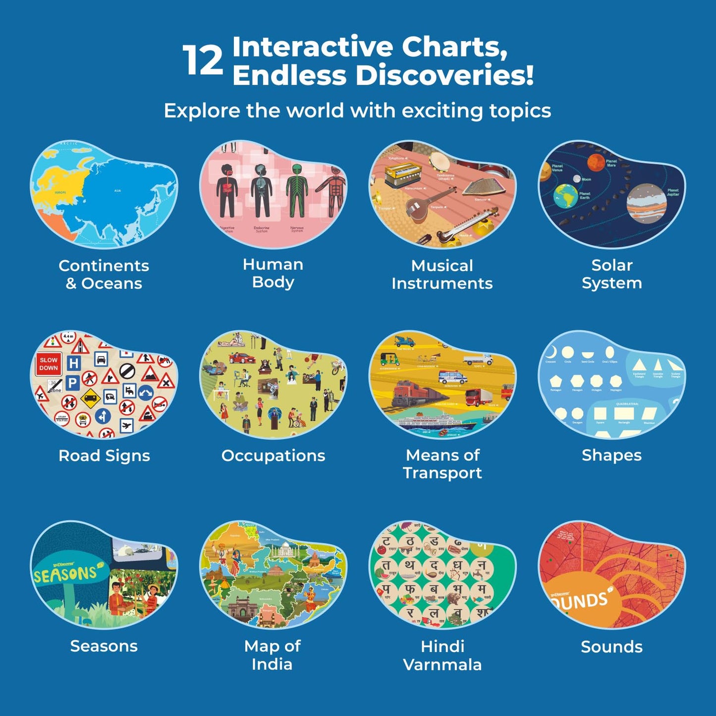 goDiscover 12 Interactive Smart Chart with Talking Pen, Educational Kit for Kids, Early Childhood Education, Homeschooling Interactive Books, Learning Toys for Children, Fun Learning Games for Kids