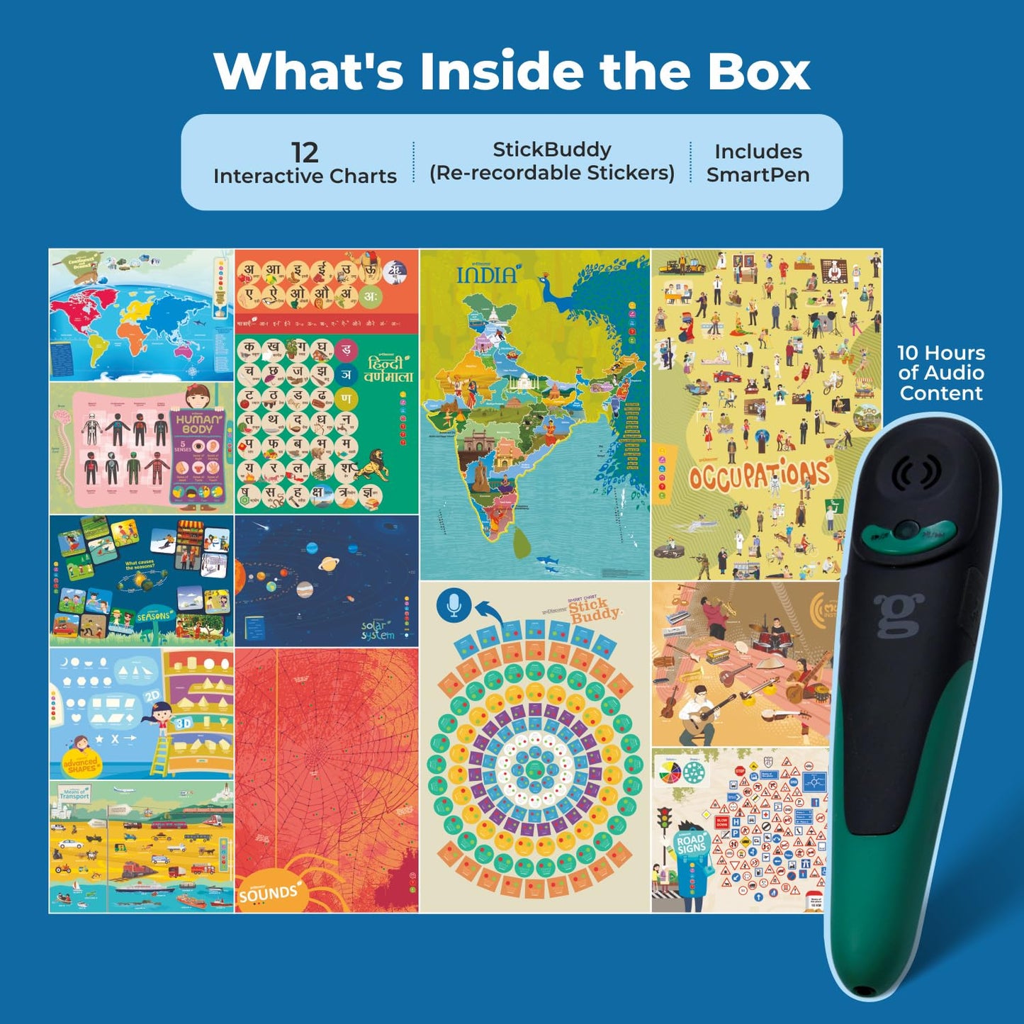 goDiscover 12 Interactive Smart Chart with Talking Pen, Educational Kit for Kids, Early Childhood Education, Homeschooling Interactive Books, Learning Toys for Children, Fun Learning Games for Kids