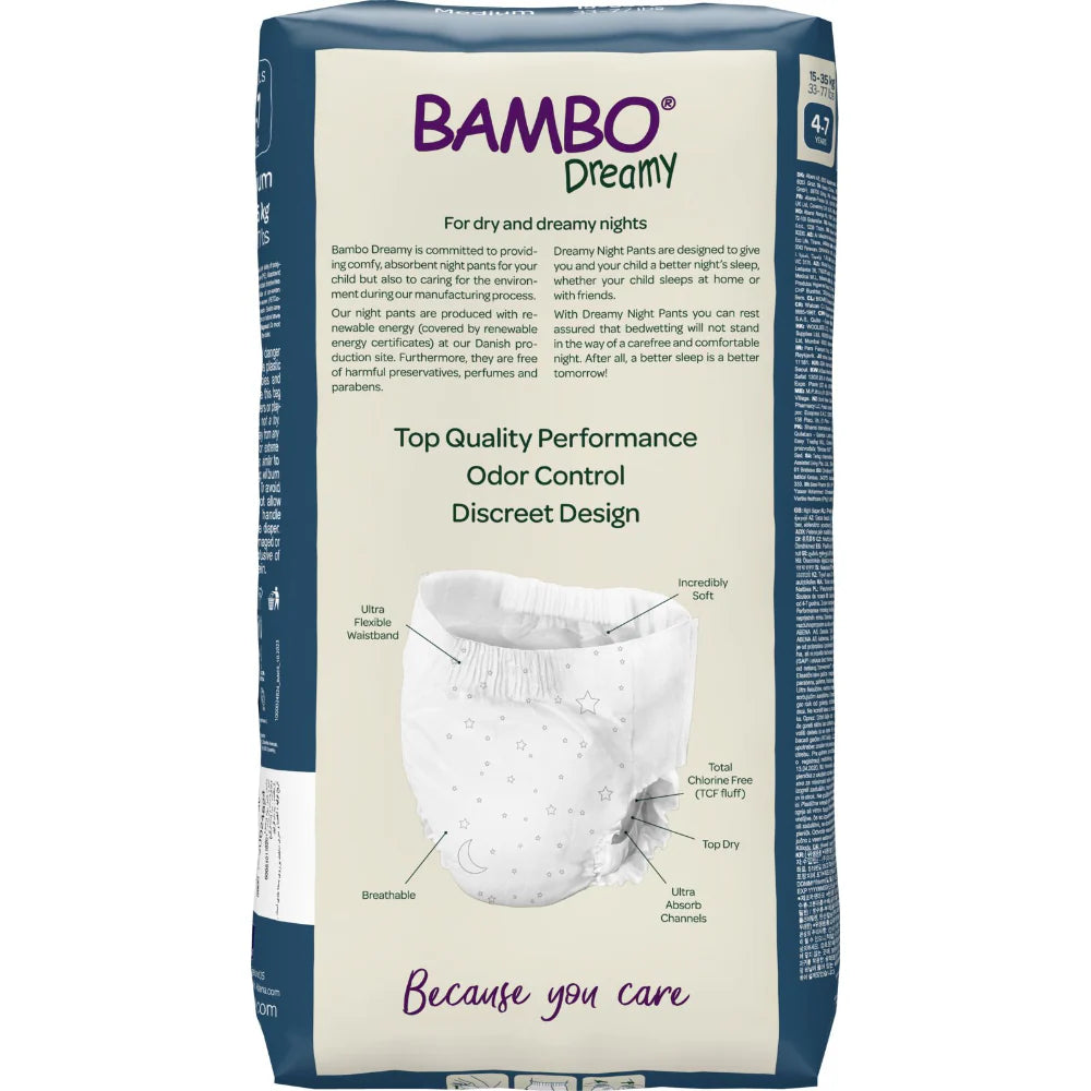 Bambo Nature Premium Dreamy Night Pants - Ultra Flexible Waistband, Ultra Absorbent Core Keeps Child And Bed Dry All Night, Pull Up Diaper, Soft, Breathable, All Round Protection, Kids 8-15, 35-50kg, 10 Count