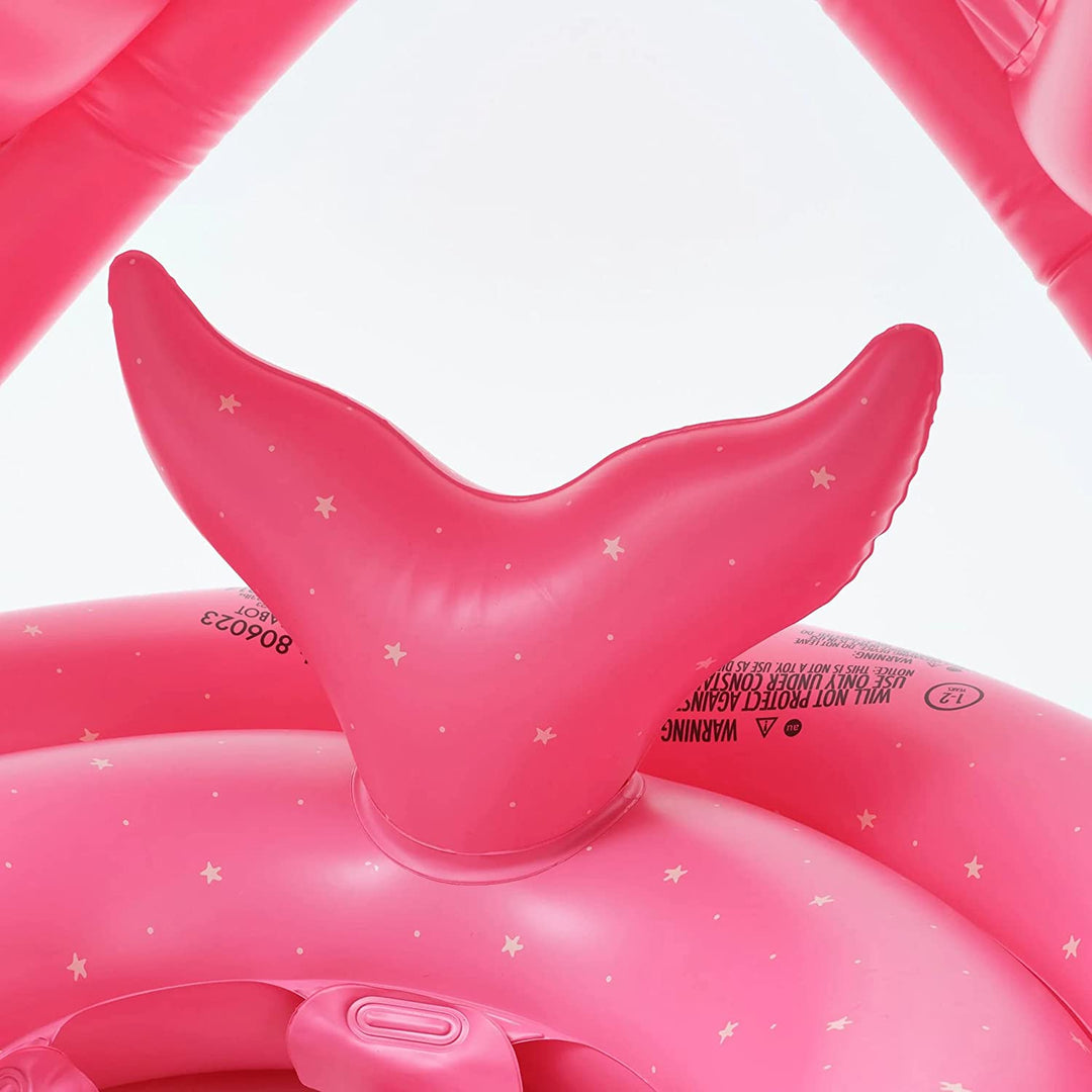 SUNNYLiFE Pink Color Inflatable Baby Float with Canopy Ocean Treasure Rose