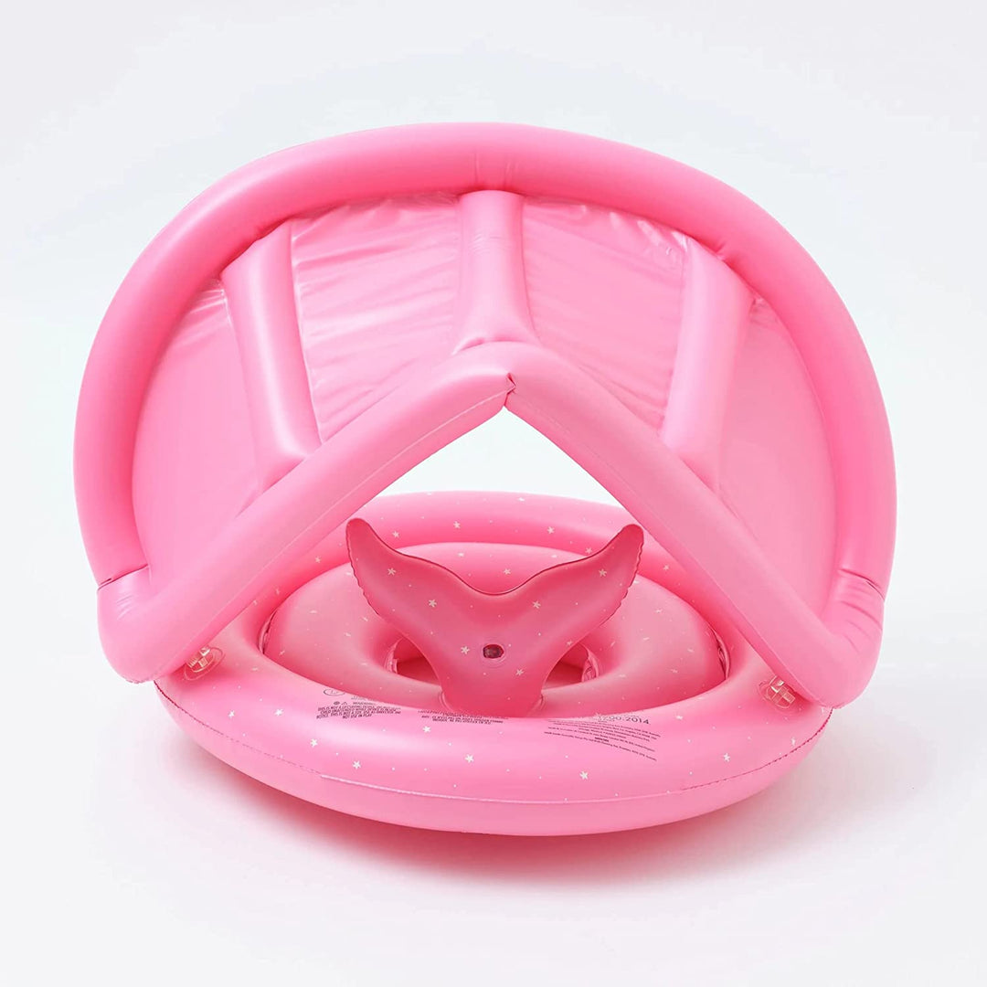 SUNNYLiFE Pink Color Inflatable Baby Float with Canopy Ocean Treasure Rose