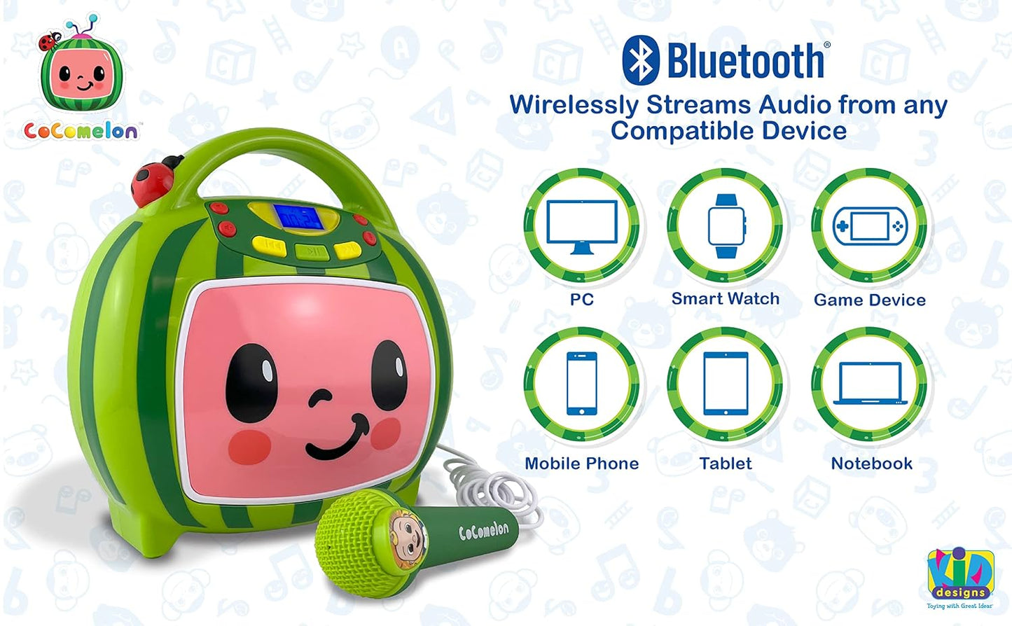 Cocomelon Bluetooth Karaoke Machine for Kids with Built-in Songs