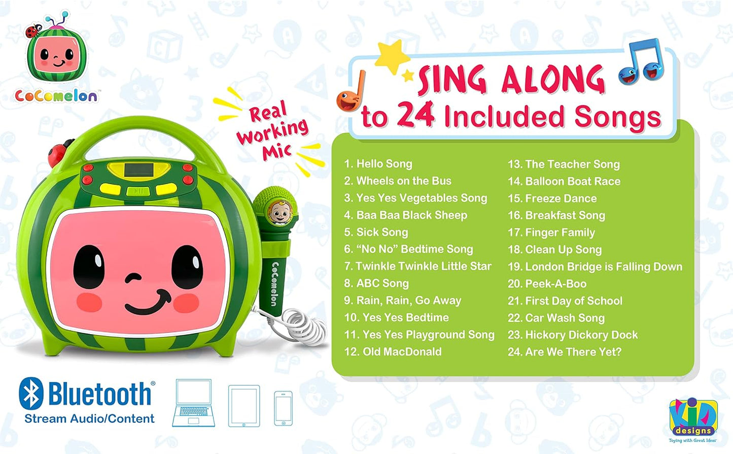 Cocomelon Bluetooth Karaoke Machine for Kids with Built-in Songs