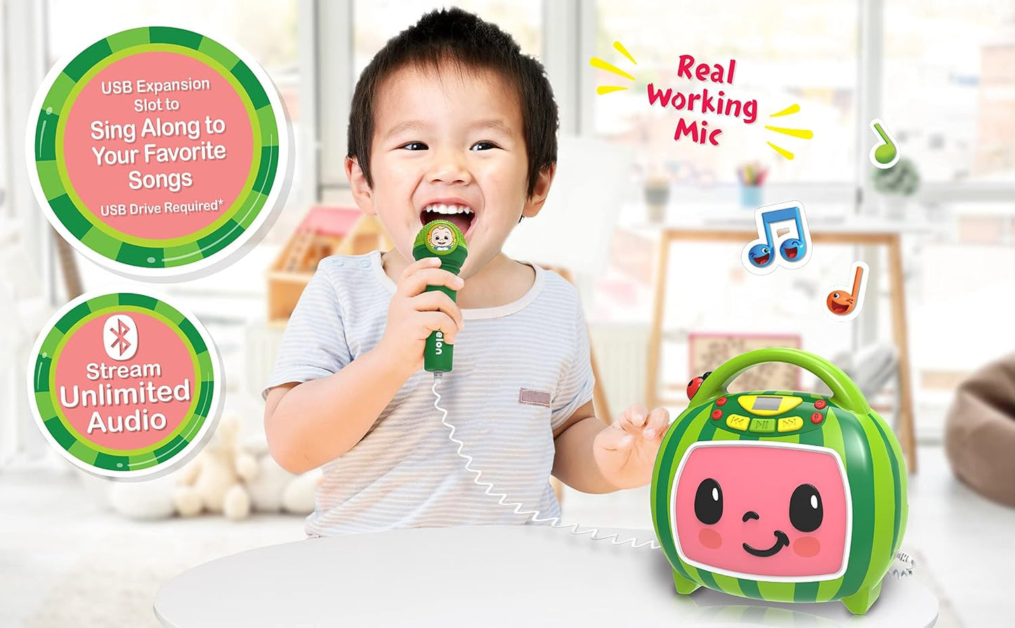 Cocomelon Bluetooth Karaoke Machine for Kids with Built-in Songs
