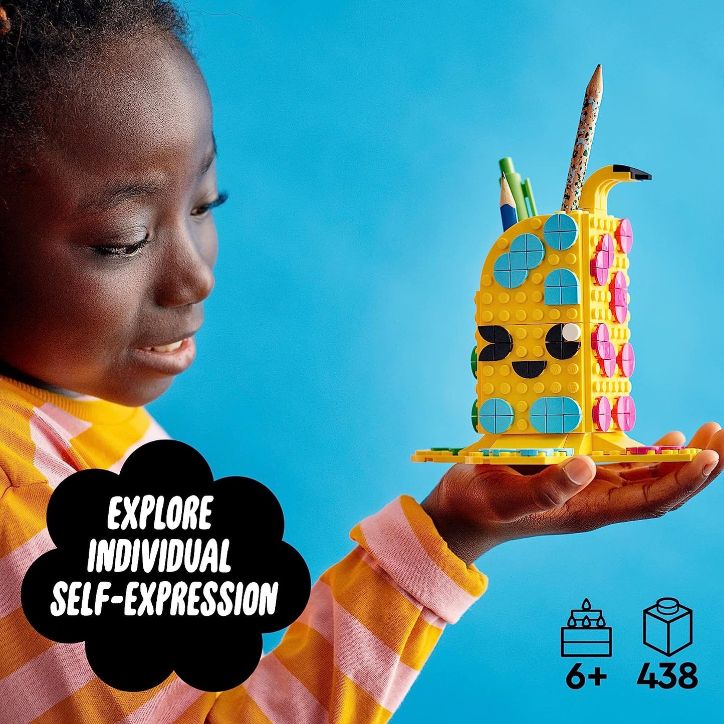 LEGO DOTS Cute Banana – Pen Holder 41948 DIY Craft Kit; Customizable Room Decor Piece That Kids can Decorate with Bright, Colorful Tiles; Tasty Fruit-Themed Playset for Fans Aged 6+ (438 Pieces)