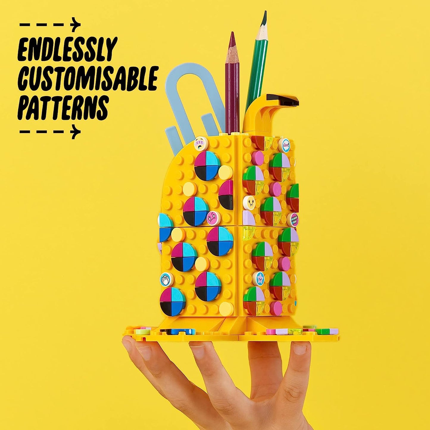 LEGO DOTS Cute Banana – Pen Holder 41948 DIY Craft Kit; Customizable Room Decor Piece That Kids can Decorate with Bright, Colorful Tiles; Tasty Fruit-Themed Playset for Fans Aged 6+ (438 Pieces)