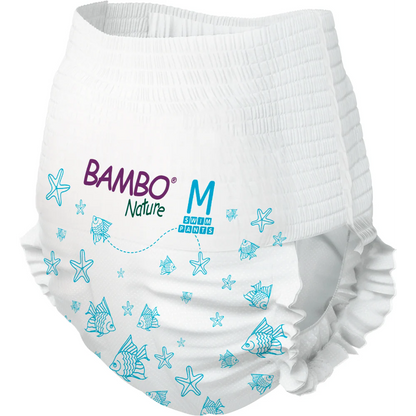 Bambo Nature Premium Disposable Swim Diaper Pants - Double Leak Barriers, Soft 360° Elastic Fit, Chemical Free & Leakproof Pool Diapers For Babies, Waterproof Toddler Swimming Swimsuit, Kids 12+ kg, 12 Count