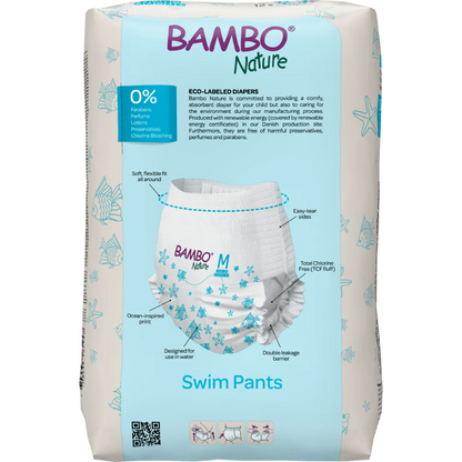 Bambo Nature Premium Disposable Swim Diaper Pants - Double Leak Barriers, Soft 360° Elastic Fit, Chemical Free & Leakproof Pool Diapers For Babies, Waterproof Toddler Swimming Swimsuit, Kids 12+ kg, 12 Count