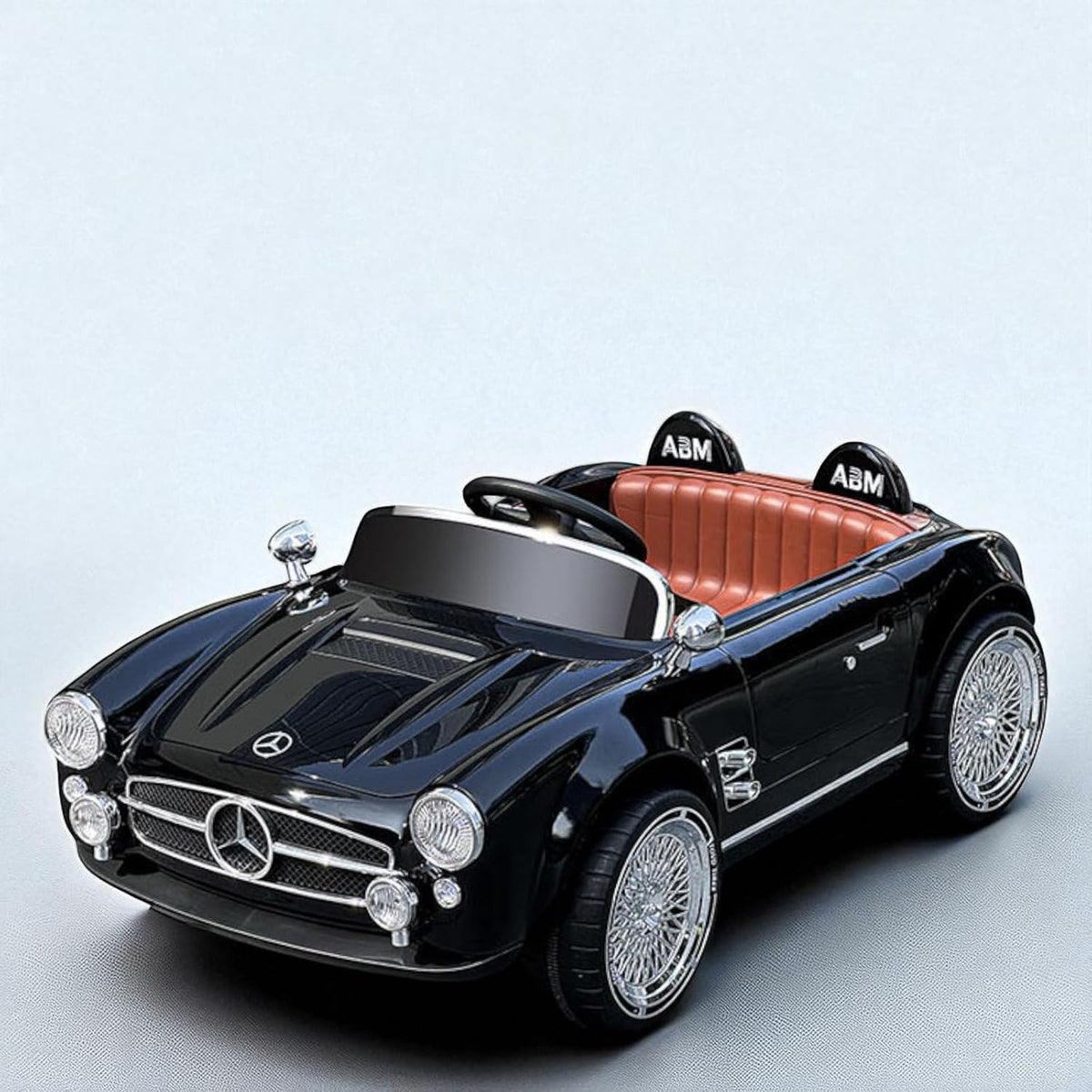 Vintage Classic Roadster Ride-On Car for Kids with  Parent Remote, LED Lights, Music & Chrome Wire-Spoke Wheels - BLACK