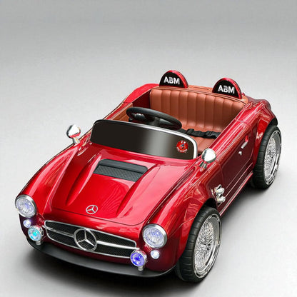 Vintage Classic Roadster Ride-On Car for Kids with  Parent Remote, LED Lights, Music & Chrome Wire-Spoke Wheels - RED