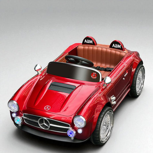 Vintage Classic Roadster Ride-On Car for Kids with  Parent Remote, LED Lights, Music & Chrome Wire-Spoke Wheels - RED
