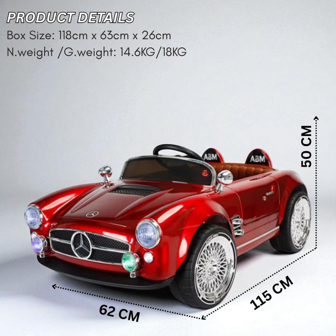 Vintage Classic Roadster Ride-On Car for Kids with  Parent Remote, LED Lights, Music & Chrome Wire-Spoke Wheels - RED