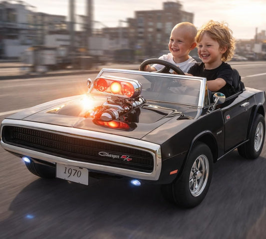Dodge Charger 1970  2-Seater Kids Ride On Car with Parent Remote, Light-Up Engine Blower, Music, LED Lights & Openable Doors