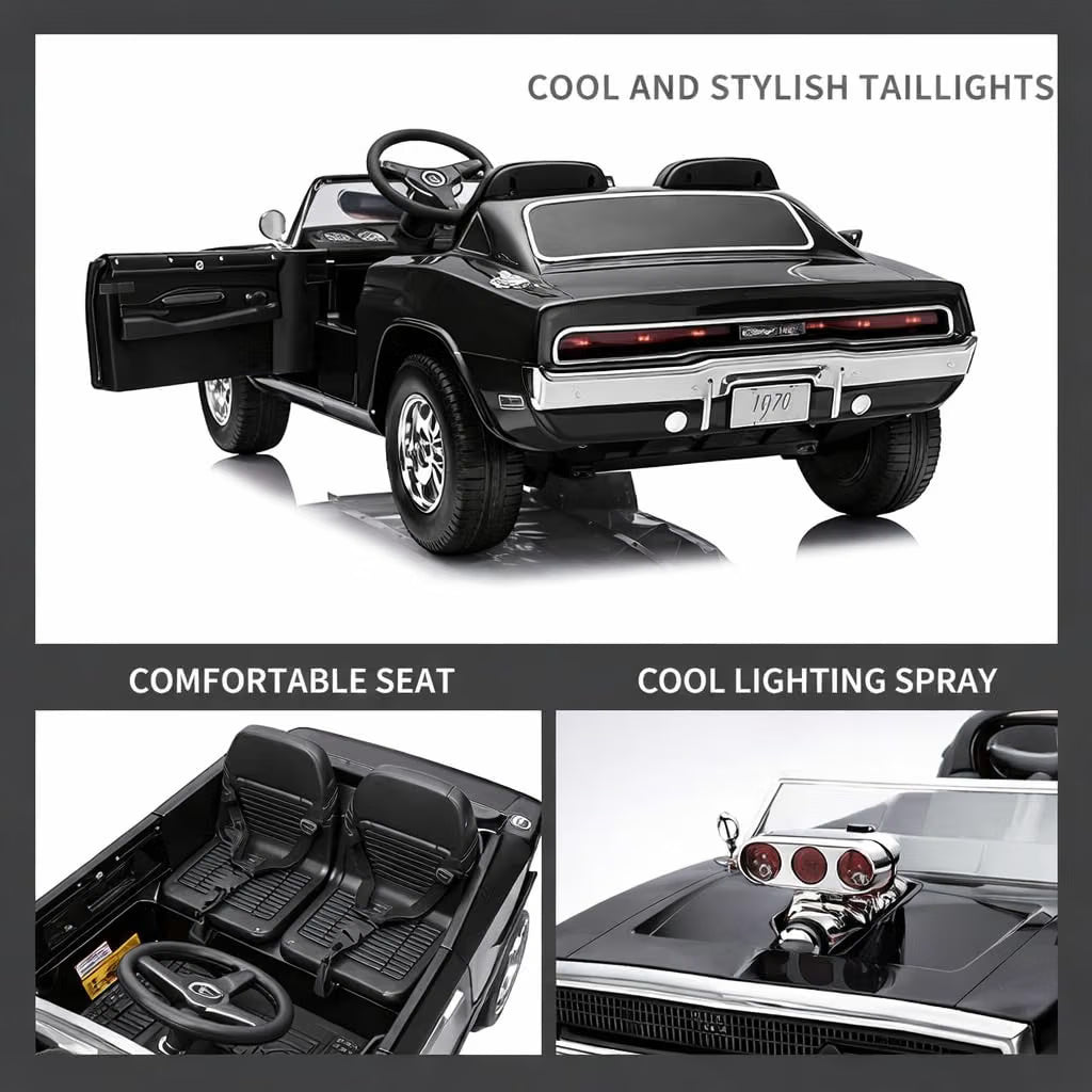 Dodge Charger 1970  2-Seater Kids Ride On Car with Parent Remote, Light-Up Engine Blower, Music, LED Lights & Openable Doors