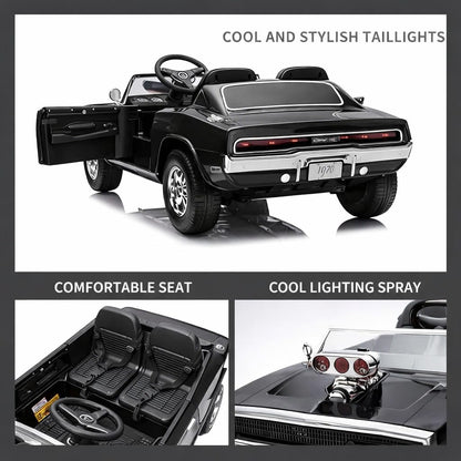 Dodge Charger 1970  2-Seater Kids Ride On Car with Parent Remote, Light-Up Engine Blower, Music, LED Lights & Openable Doors