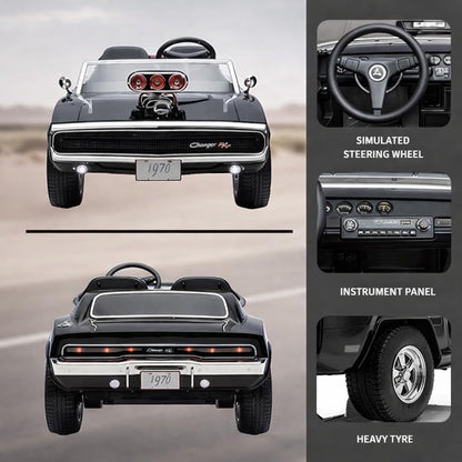 Dodge Charger 1970  2-Seater Kids Ride On Car with Parent Remote, Light-Up Engine Blower, Music, LED Lights & Openable Doors