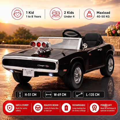 Dodge Charger 1970  2-Seater Kids Ride On Car with Parent Remote, Light-Up Engine Blower, Music, LED Lights & Openable Doors