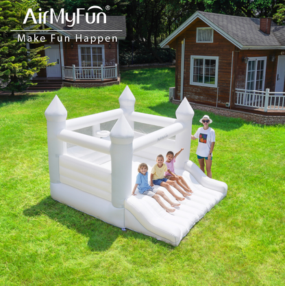 Luxury White Inflatable Bouncy Castle for Kids with Slide & Spacious Jump Area