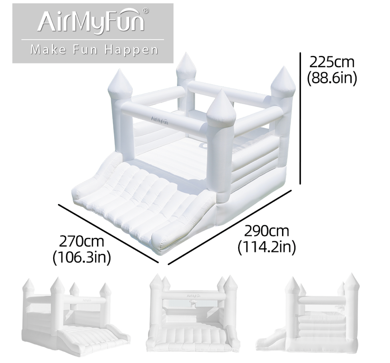 Luxury White Inflatable Bouncy Castle for Kids with Slide & Spacious Jump Area