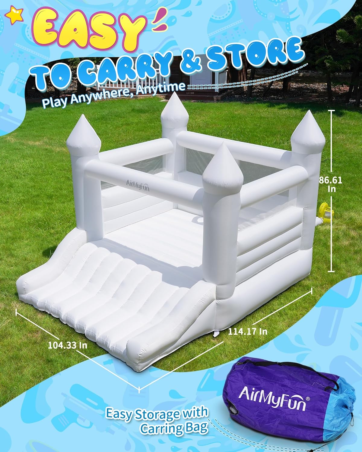 Luxury White Inflatable Bouncy Castle for Kids with Slide & Spacious Jump Area