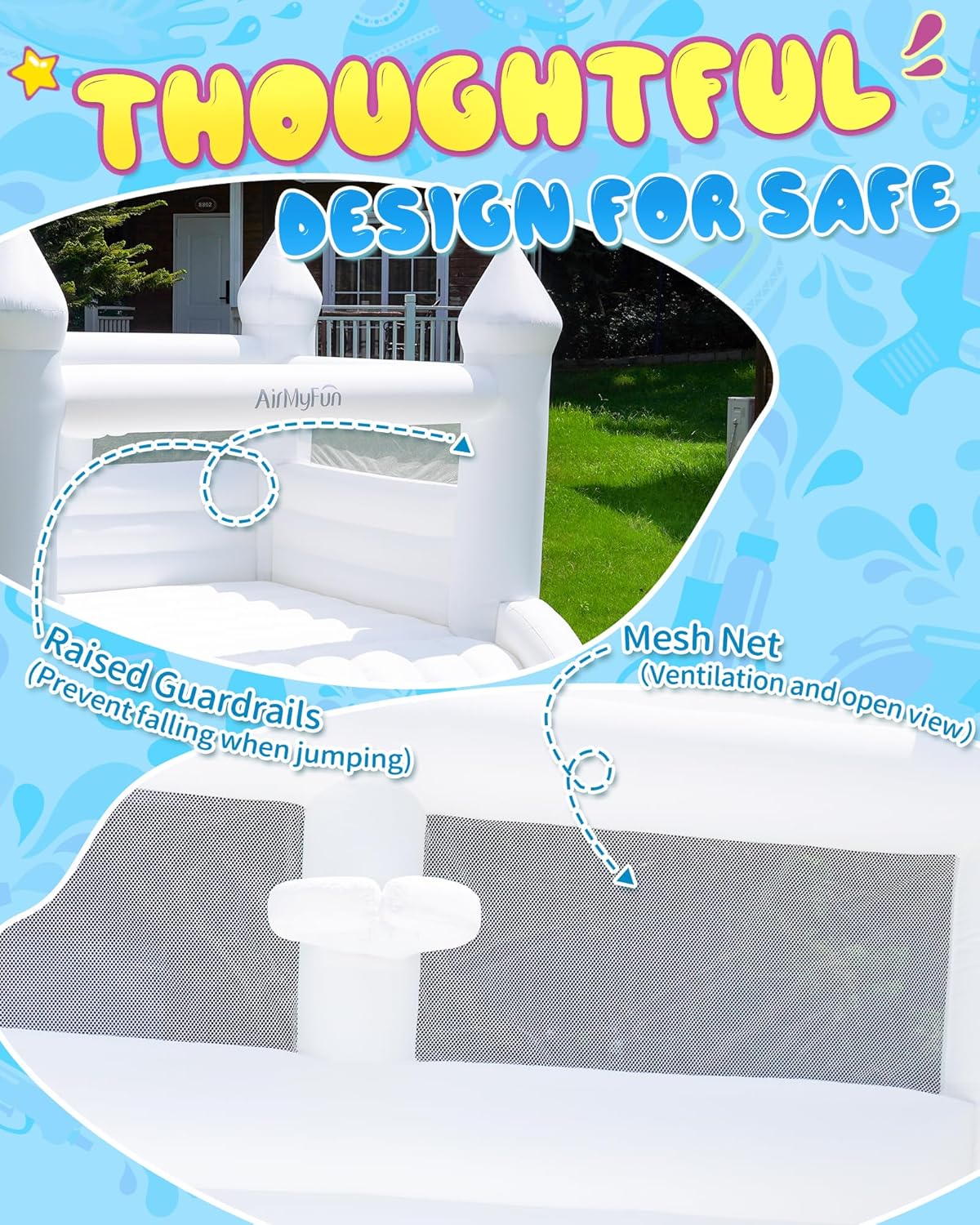 Luxury White Inflatable Bouncy Castle for Kids with Slide & Spacious Jump Area