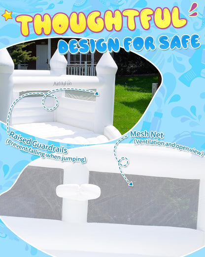 Luxury White Inflatable Bouncy Castle for Kids with Slide & Spacious Jump Area