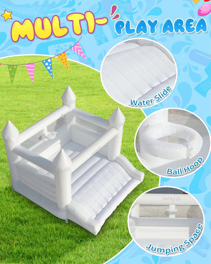 Luxury White Inflatable Bouncy Castle for Kids with Slide & Spacious Jump Area