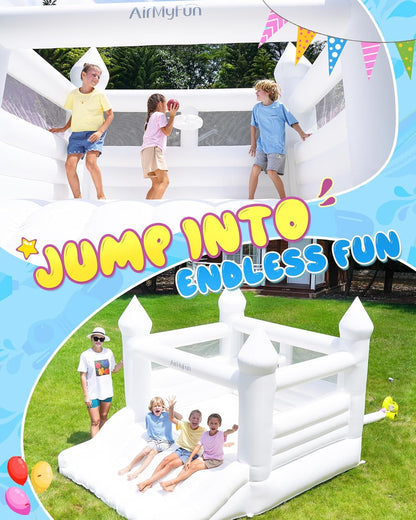 Luxury White Inflatable Bouncy Castle for Kids with Slide & Spacious Jump Area