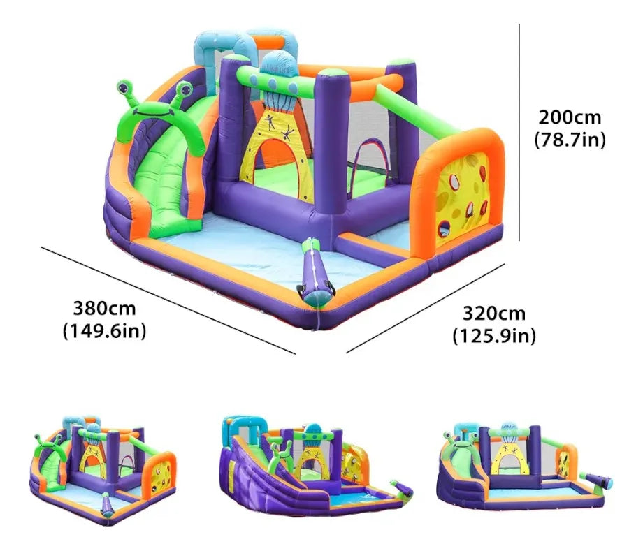 Kids Inflatable Water Bounce House with Slide, Splash Pool & Blower – Multi Activity Play Zone Castle